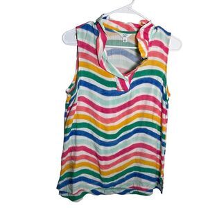 Crown & Ivy Tank Top Women's Small Rainbow V-Neck Ruffle Sleeveless Preppy